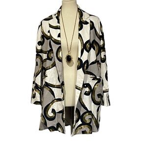 Diane Von Furstenberg Cotton Silk Keyroon Printed Beaded Blazer Jacket Large 14